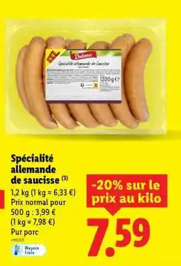 Lidl Spécialité allemande de saucisse offre