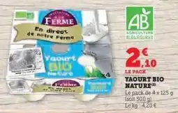 Hyper U YAOURT BIO NATURE offre