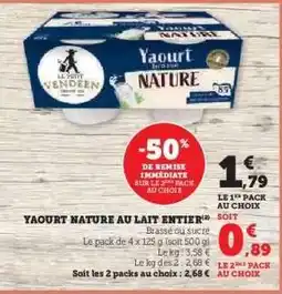 Hyper U Yaourt Nature au Lait Entier offre