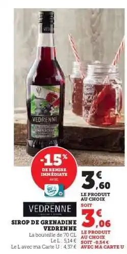 Hyper U VEDRENNE SIROP DE GRENADINE offre