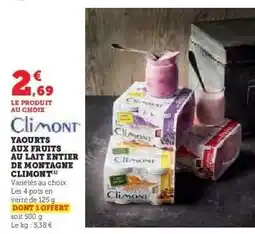 Hyper U YAOURTS AUX FRUITS AU LAIT ENTIER DE MONTAGNE CLIMONT offre