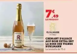 Hyper U CREMANT D'ALSACE AOP ROSE EXTRA DRY LA ROSE DES VIGNES RUHLMANN offre