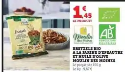Hyper U Bretzels Bio à la Farine d'Épeautre et Huile d'Olive Moulin des Moines offre