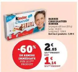 Hyper U Barres Chocolatées Kinder offre