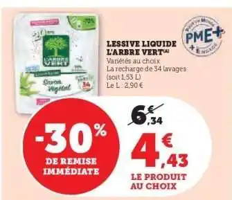 Hyper U Lessive liquide L'ARBRE VERT offre