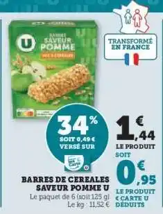 Hyper U BARRES DE CEREALES SAVEUR POMME U offre