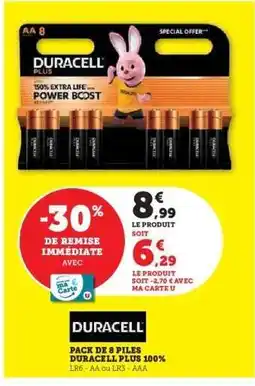 Hyper U Pack de 8 piles Duracell Plus 100% offre