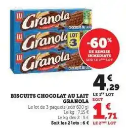 Hyper U Biscuits Chocolat au Lait Granola offre