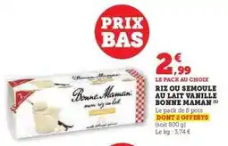 Hyper U Riz ou semoule au lait vanille Bonne Maman offre