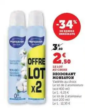 Hyper U Déodorant MONSAVON offre