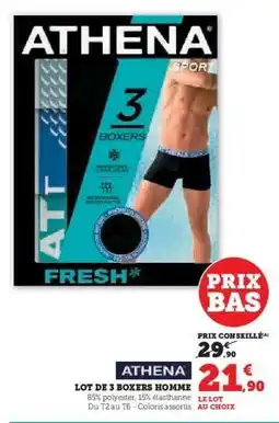 Hyper U ATHENA LOT DE 3 BOXERS HOMME offre