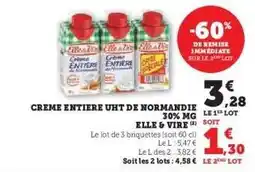 Hyper U Crème Entière UHT de Normandie 30% MG Elle & Vire offre