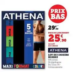 Hyper U ATHENA LOT DE 5 BOXERS HOMME offre