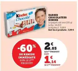 Super U Barres Chocolates Kinder offre