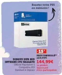 Hyper U DISQUE DUR SSD INTERNE 1TO SEAGATE offre
