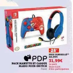 Hyper U Pack Manette et Casque Mario pour Switch offre