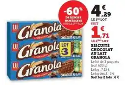 Super U Biscuits Chocolat au Lait Granola offre