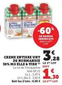 Super U Crème Entière UHT de Normandie 30% MG Elle & Vire offre