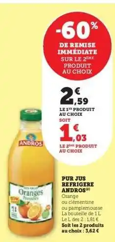 Super U PUR JUS REFRIGERE ANDROS offre