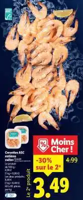 Lidl Crevettes ASC entières cuites offre