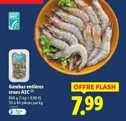 Lidl Gambas entières crues ASC offre