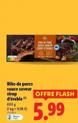 Lidl Ribs de porcs sauce saveur sirop d'érable offre