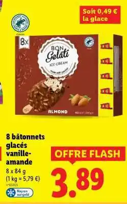 Lidl 8 bâtonnets glacés vanille-amande offre