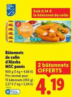 Lidl Bâtonnets de colin d'Alaska MSC panés offre