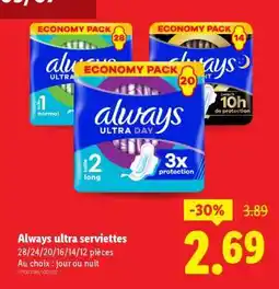Lidl Always ultra serviettes offre