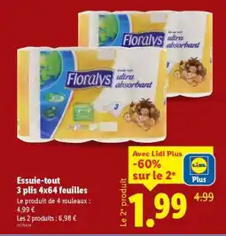 Lidl Essuie-tout 3 plis 4x64 feuilles offre