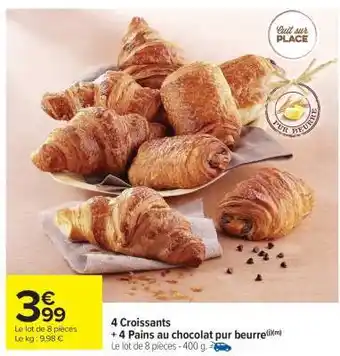 Carrefour Market 4 Croissants + 4 Pains au chocolat pur beurre offre