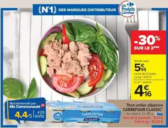 Carrefour Market Thon entier Albacore CARREFOUR CLASSIC' offre
