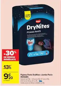 Carrefour Market Pyjama Pants DryNites Jumbo Pack HUGGIES offre