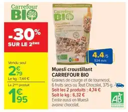 Carrefour Muesli croustillant CARREFOUR BIO offre