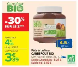 Carrefour Pâte à tartiner CARREFOUR BIO offre