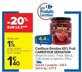 Carrefour Confiture Émotion 65% Fruit CARREFOUR SENSATION offre