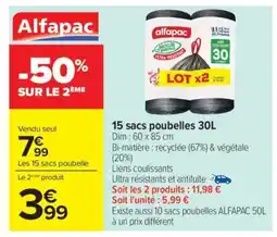 Carrefour 15 sacs poubelles 30L offre
