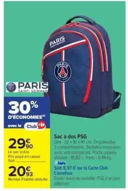 Carrefour Sac à dos PSG offre