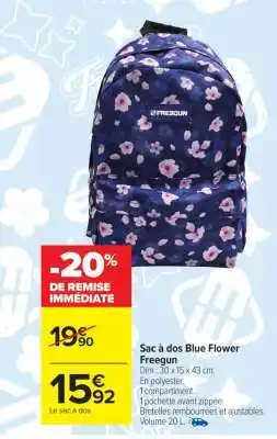 Carrefour Sac à dos Blue Flower Freegun offre