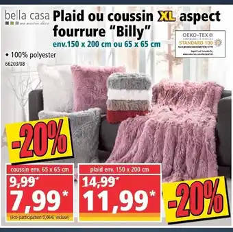 Norma Plaid ou coussin XL aspect fourrure "billy" offre