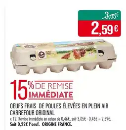 Match CARREFOUR ORIGINAL Oeufs frais de poules élevées en plein air offre