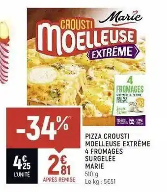 Spar Pizza Crousti Moelleuse Extrême 4 Fromages Surgelée Marie offre