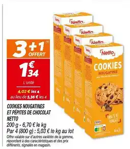 Netto Netto Cookies nougatines et pépites de chocolat offre
