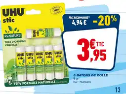 Bureau Vallée UHU 6 BATONS DE COLLE offre