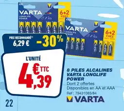 Bureau Vallée VARTA LONGLIFE POWER 8 piles alcalines offre