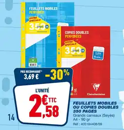 Bureau Vallée CLAIREFONTAINE FEUILLETS MOBILES OU COPIES DOUBLES 350 PAGES offre