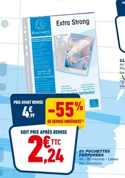 Bureau Vallée EXACOMPTA 50 pochettes perforées A4 - 90 microns - Lisses offre