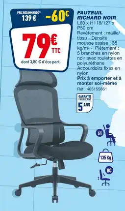 Bureau Vallée Fauteuil richard noir offre