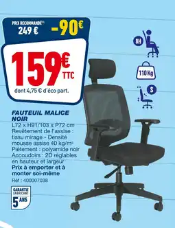 Bureau Vallée Fauteuil Malice Noir offre
