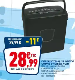 Bureau Vallée UP OFFICE Destructeur coupe croisée noir offre